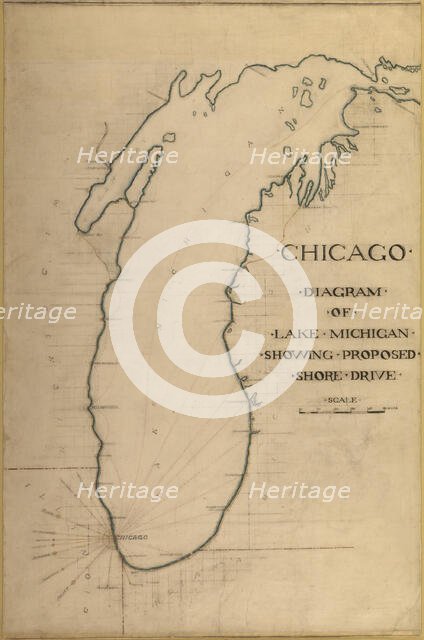 Plate 35 from Plan of Chicago 1909: Chicago, and Diagram of Lake Michigan. Proposed Roadway... Creator: Daniel Burnham.