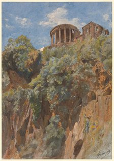 View of the Temple of Vesta in Tivoli, 1844. Creator: François Louis Français.