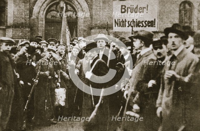 'Brothers, Don't Shoot!', placard during the German Revolution, Berlin, c1918-c1919. Artist: Unknown