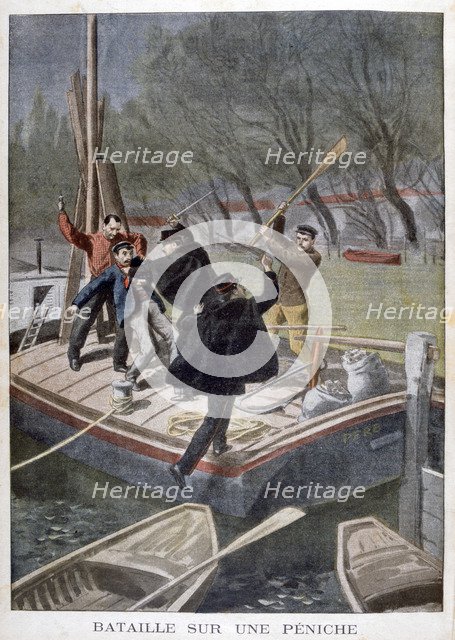 Fight on a barge, 1902. Artist: Unknown