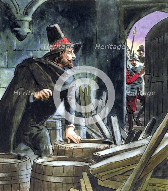 Guy Fawkes, caught in the act of preparing the Gunpowder Plot, 1605 (c1900). Artist: Trelleek
