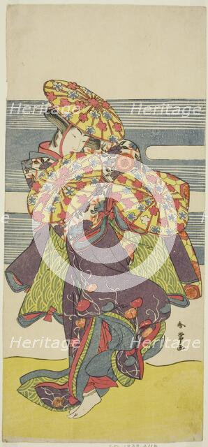 The Actor Iwai Hanshiro IV in the Hanagasa Dance in the Play Iromi-gusa Shiki no..., c. 1781. Creator: Katsukawa Shunjo.