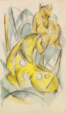 Two yellow animals (Two yellow deer), 1912-1913. Creator: Marc; Franz (1880-1916).