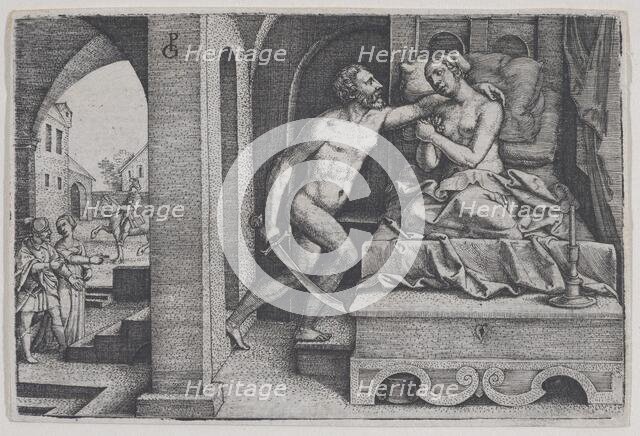 Tarquinius Rapes Lucretia, from Scenes from Roman History. Creator: Georg Pencz.