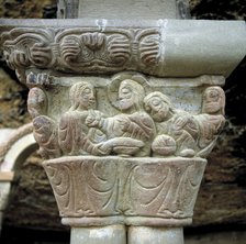 Capitel representing 'The Last Supper', in the cloister of the monastery of San Juan de la Peña (…