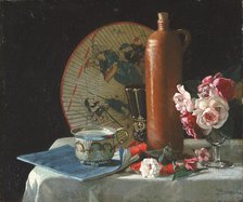 Still Life with Fan and Roses, 1874. Creator: Thomas Hovenden.