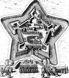Star Fort defended by a moat coming under siege, 1617-1619. Artist: Unknown