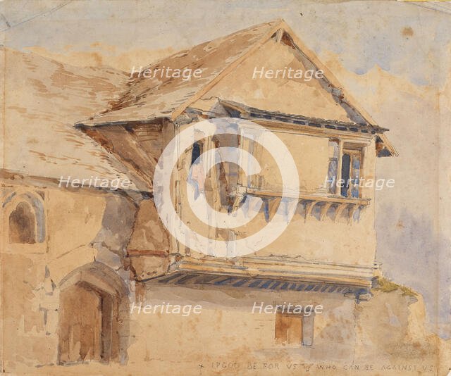 Building With Projecting Window And Gothic Doorway, 1815. Creator: Unknown.