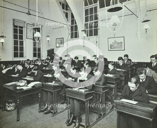 Civil Service class for male students, Hammersmith Commercial Institute, London, 1913.  Artist: Unknown.