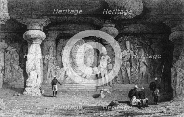 'Triad Figure, Interior of Elephanta', 1834. Creator: Samuel Prout.