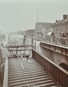 Construction of the bridge approach to Rotherhithe Tunnel, Bermondsey, London, 1906. Artist: Unknown.