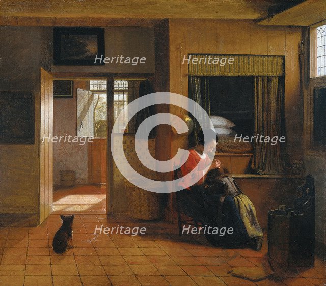 Interior with a Mother delousing her Child's Hair (A Mother's Duty), 1659-1660. Artist: Hooch, Pieter, de (1629-1684)