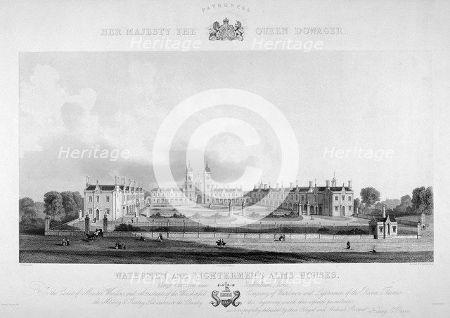 View of the Watermen and Lightermen's Almshouses in Penge, Kent, 1842. Artist: WF Starling