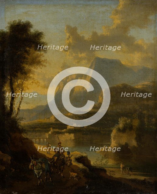 Mountainous Landscape with Rider at Sunset, c1670-1674. Creator: Jan Hackaert.