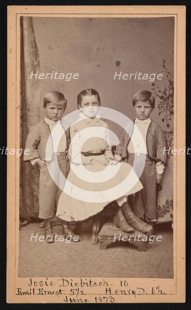 Group Portrait of Herman Henry Diebitsch Children - Emil, Josephine (Josie), and Henry, June 1873. Creator: Ulke Bros.