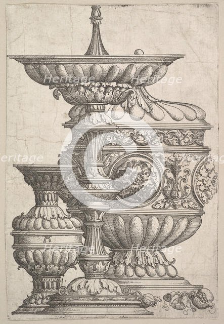 Three Elegant Vessels on a White Background, ca. 1525. Creator: Albrecht Altdorfer.