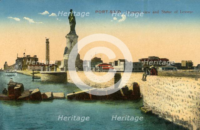 'Port-Said - General view and Statue of Lesseps', c1918-c1939. Creator: Unknown.