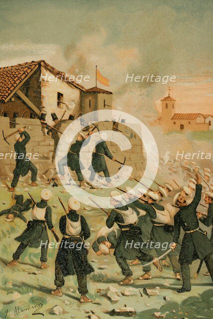 First Carlist War, (1833-1840): Taking of Beceite by Carlist troops in August 1834 (1890).  Creator: Juan Alaminos.