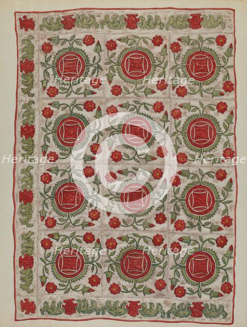 Applique Quilt, 1935/1942. Creator: Mildred E Bent.