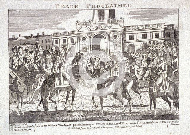 Heralds reading proclamation of peace,  Royal Exchange, London, June 28th 1814. Artist: Anon