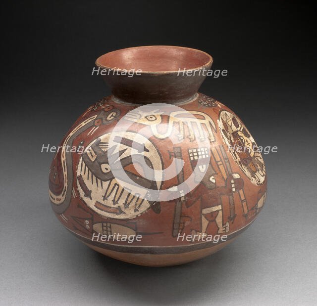 Jar Depicting Hunters with Coyotes, Lizards, Serpents, and Birds, 180 B.C./A.D. 500. Creator: Unknown.