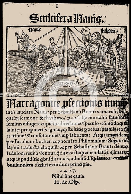 Title page of the book "Ship of Fools" by Sebastian Brant, 1497. Creator: Anonymous.