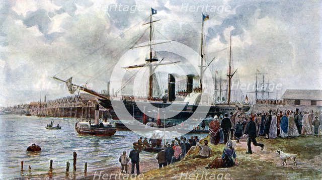 The 'Ripon' leaving Southampton with troops for the Crimea, 1904. Artist: Unknown