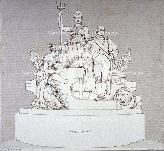 Monument to Earl Howe, sculpted by J Flaxman, St Paul's Cathedral, City of London, 1818. Artist: Charles Heath