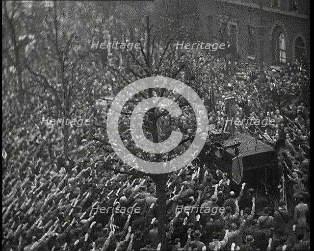 Crowds Gather at a Fascist Blackshirt Rally in East London, 1930s. Creator: British Pathe Ltd.