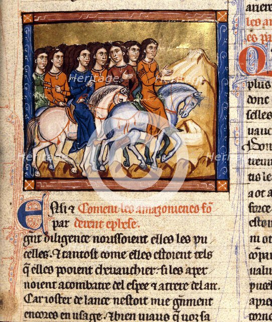 Amazons. From Histoire ancienne jusqu'à César by Wauchier de Denain, c. 1260-1270. Creator: Anonymous.