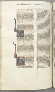 Fol. 358v, Micah, historiated initial V, Micah kneeling, bust of God above, c. 1275-1300. Creator: Unknown.