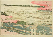 Asakusa Festival (Asakusa matsuri), from the illustrated book "Picture Book of Amusements..., c1802. Creator: Hokusai.