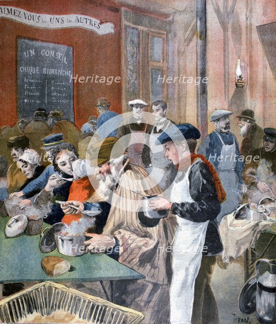 Charity of the students; the soup kitchen at Butte-aux-Cailles, Paris, 1894. Artist: Oswaldo Tofani