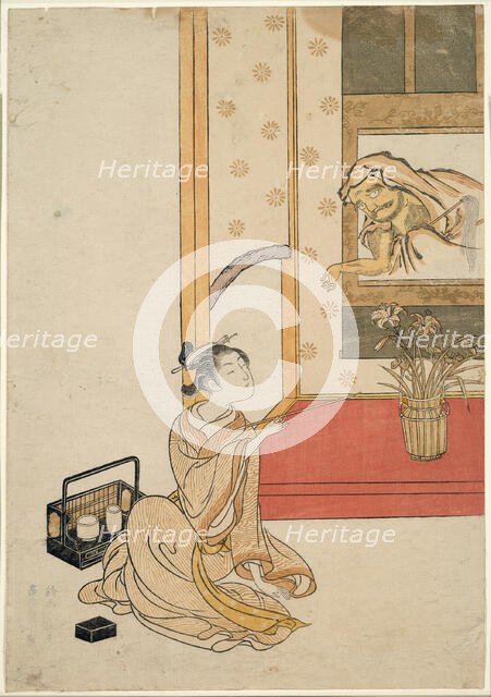 Giving Daruma a Smoke, 1765. Creator: Suzuki Harunobu.