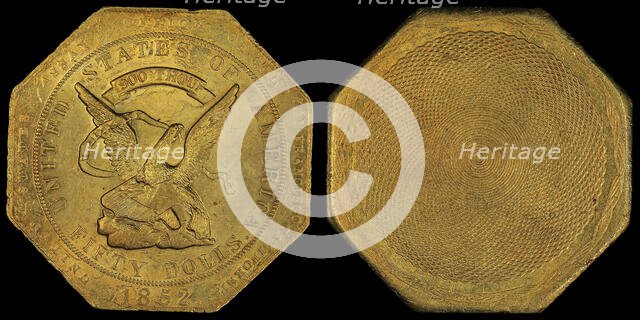 U.S. Assay Office Fifty Dollar , 1852. Creator: Numismatics, American Coins  .