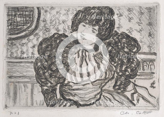 Woman wearing a dress with puffy sleeves, ca. 1906. Creator: Charles Cottet.