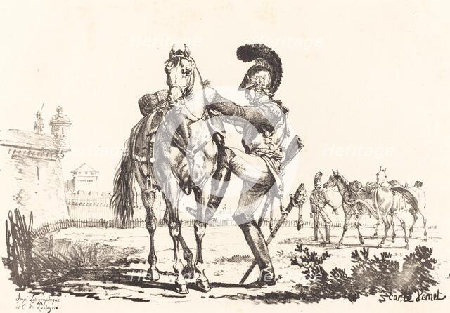 Carabinier Mounting a Horse. Creator: Carle Vernet.
