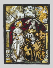 Heraldic Panel with Arms of Lichtenfels and a Unicorn Hunt, c. 1515. Creator: Unknown.
