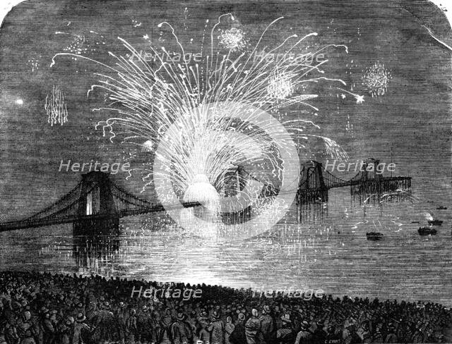 The Peace Commemoration at Brighton - Fireworks on the Chain Pier, 1856.  Creator: Edmund Evans.