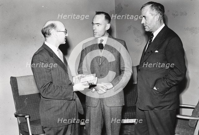 Group Capt Leonard Cheshire, NG Sparkes, B Bengtson, 1956. Artist: Unknown