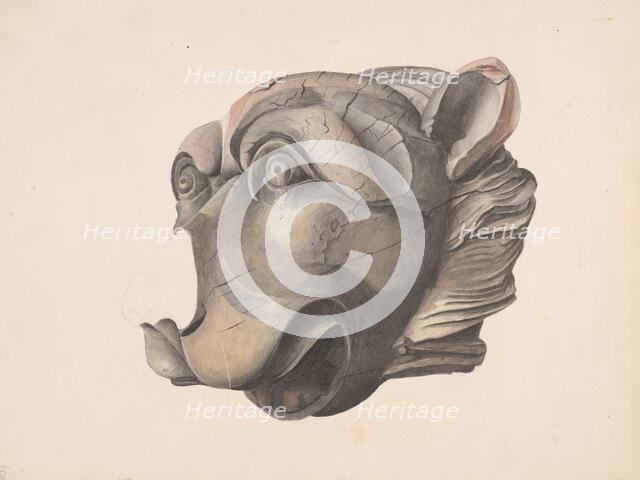 Carved Cat Head (Detail), c. 1936. Creator: Alton K. Skillin.