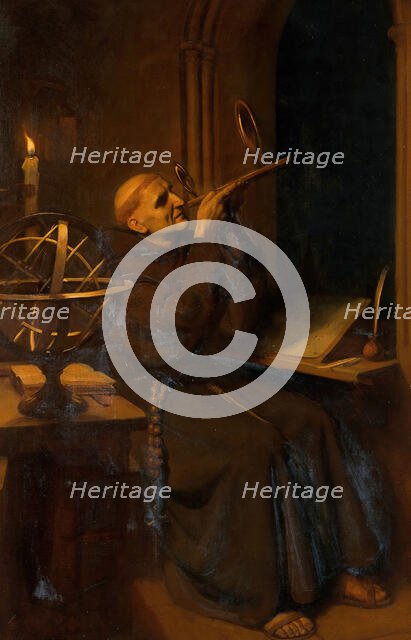 Roger Bacon in his observatory at Merton College, Oxford, c1260s, c1912 Creator: Ernest Board.
