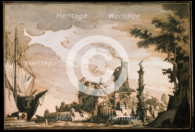 'Sea Harbor, Stage design for a theatre play', 1818.  Artist: Pietro Gonzaga