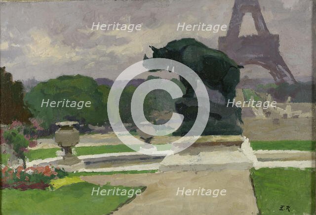 Jardin du Trocadéro avec le Rhinocéros de Jacquemart, 1922. Creator: Jules Ernest Renoux.
