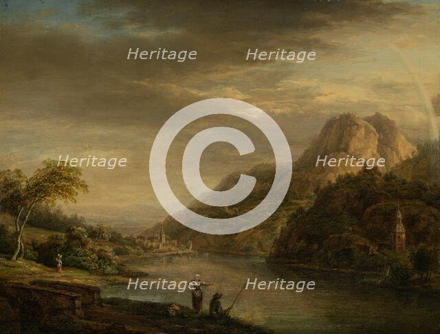 Mountainous River Landscape with Rainbow, 18th century. Creator: Christian Georg Schutz.