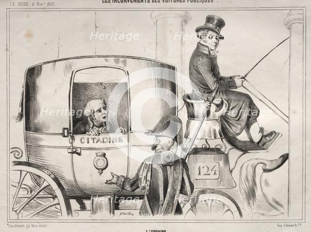 Actualités: Les Inconvénients des voitures publique: LUrbaine, 1839. Creator: Clémente Pruche (French, 1831-1870).