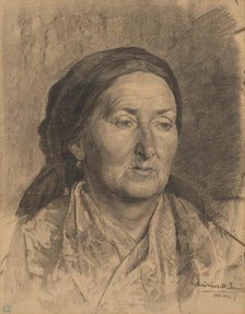 Portrait of an old woman in a scarf, 1881. Creator: Jeno Jendrassik.