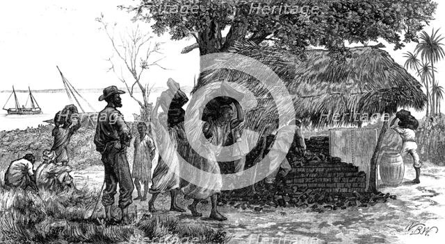 The Slave Trade on the East Coast of Africa: coaling station for... H.M.S. London, at Funzi..., 1881 Creator: W. B. W..