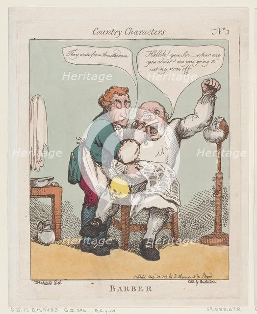 Barber, August 30, 1799., August 30, 1799. Creator: Thomas Rowlandson.