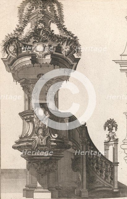 Design for a Pulpit, Plate 1 from an Untitled Series of Pulpit Designs, Pri..., Printed ca. 1750-56. Creator: Martin Engelbrecht.